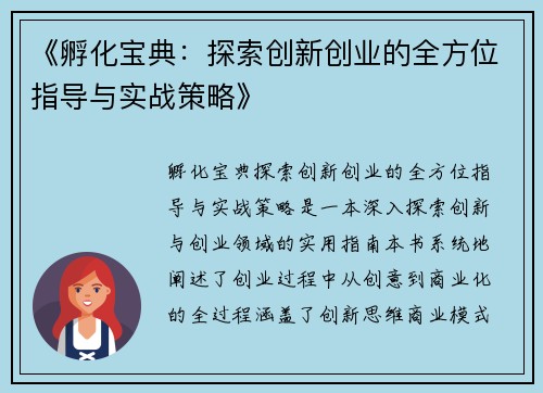 《孵化宝典：探索创新创业的全方位指导与实战策略》